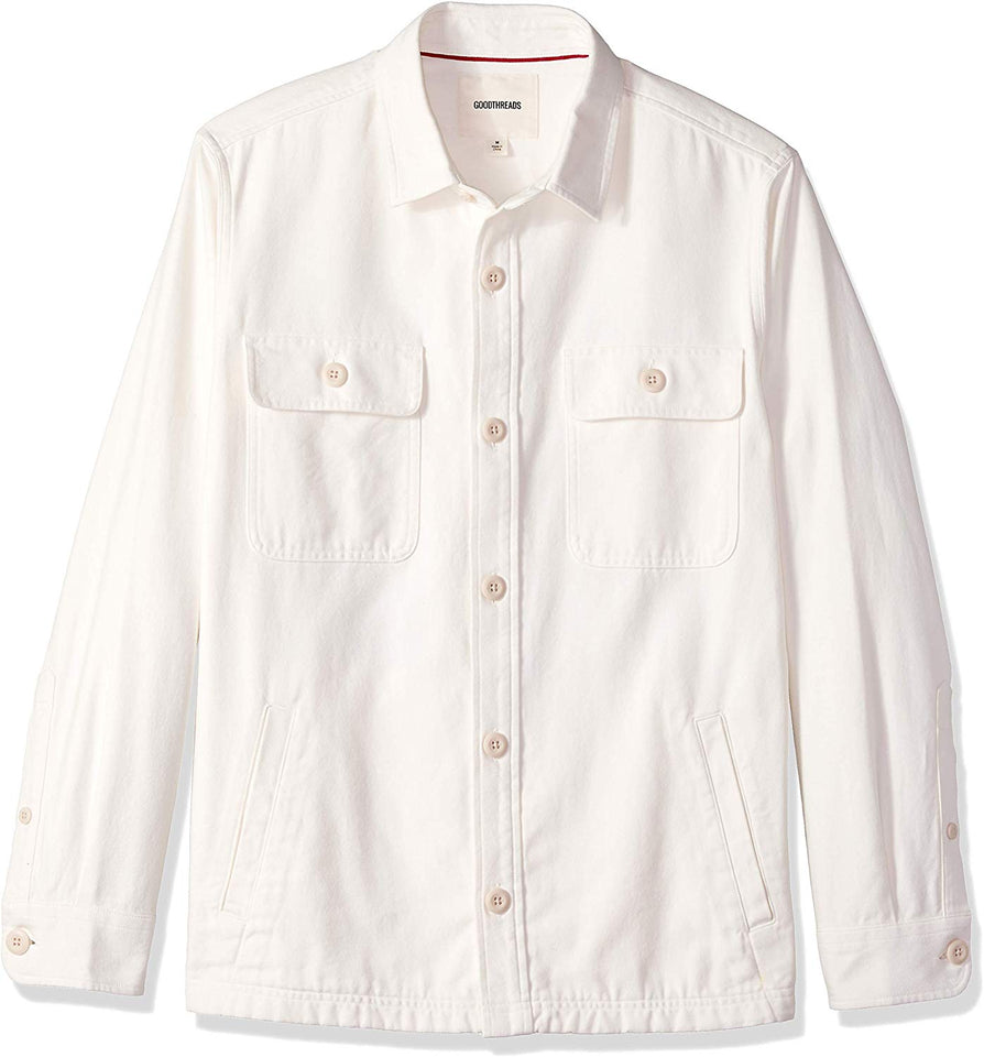 Goodthreads Chamarra de Sarga Rota Militar Camisa de Botones para Hombre