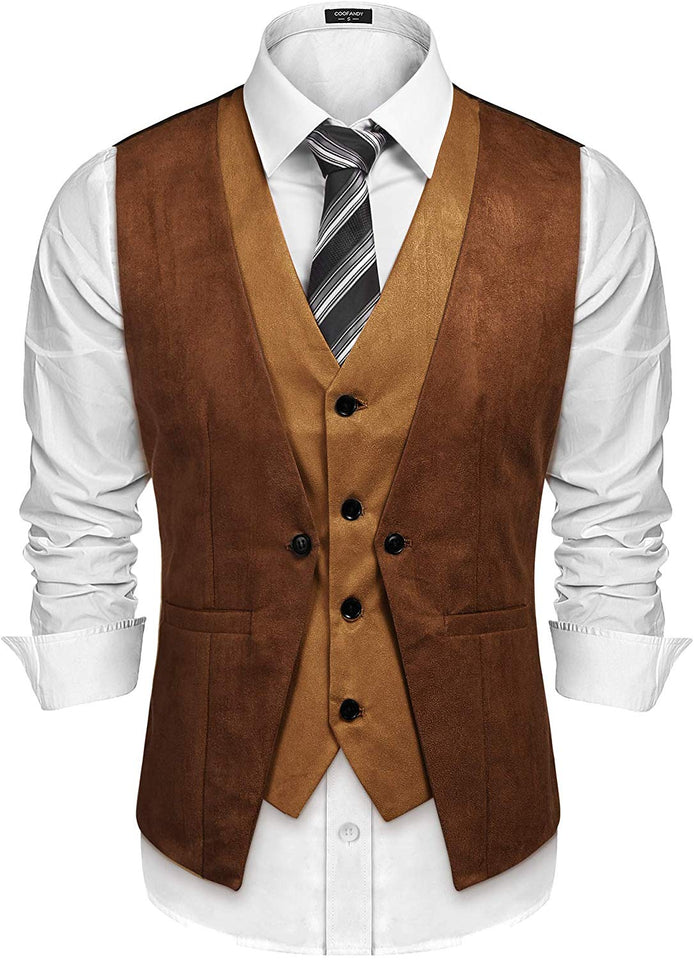 COOFANDY - Chaleco de Piel de Ante para Hombre