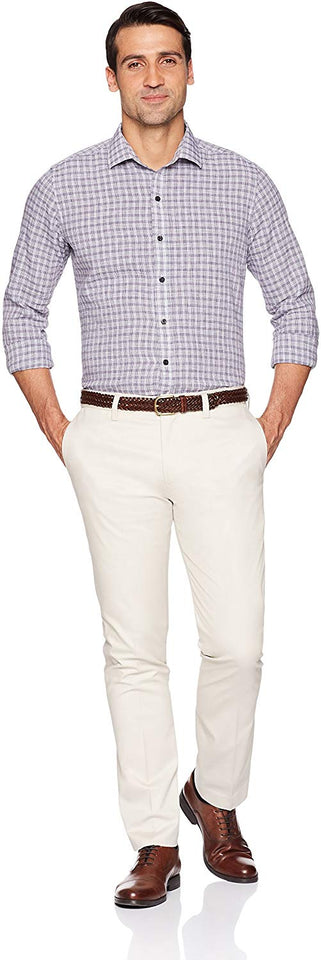 Buttoned Down estándar de Hombre Slim Fit Spread-Collar Lino Playera de Deporte