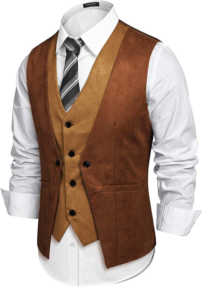 COOFANDY - Chaleco de Piel de Ante para Hombre