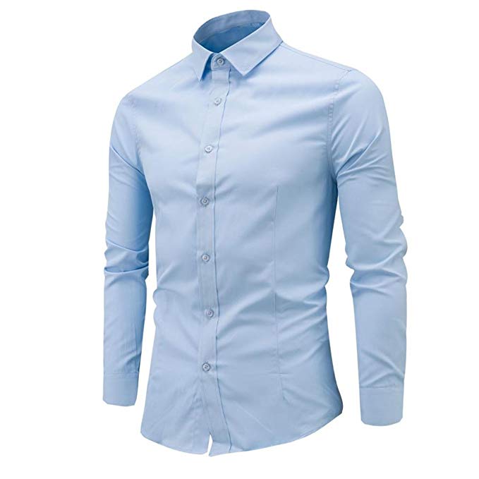 LMMVP - Camisa de Hombre | Manga Larga Ajustado Clásico, Botón Formal